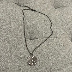 Chrome Circle Pendant with Crystal Gem Sparkles